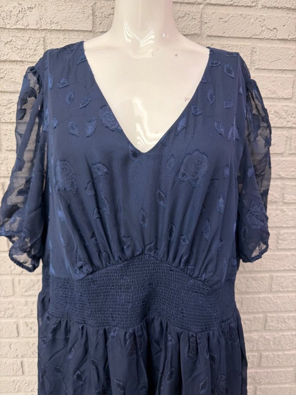 Pinup Fashion V-Neck Puff Sleeve Floral Jacquard Dress Size 22W - Picture 11 of 15